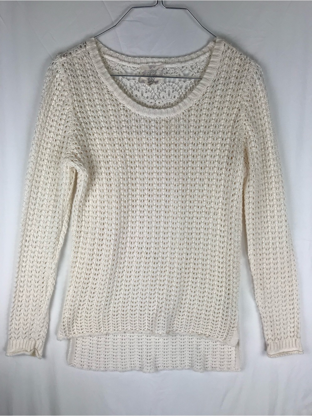Hippie Rose Cream Open-Weave Scoop‎ Neck Sweater